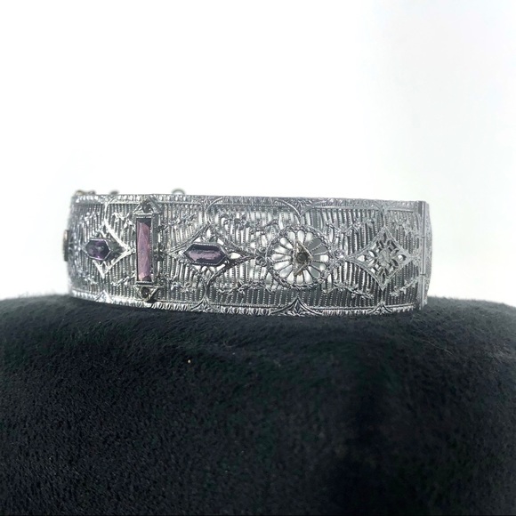 Antique Georgian Filigree Amethyst Hinged Bracelet - Picture 6 of 7